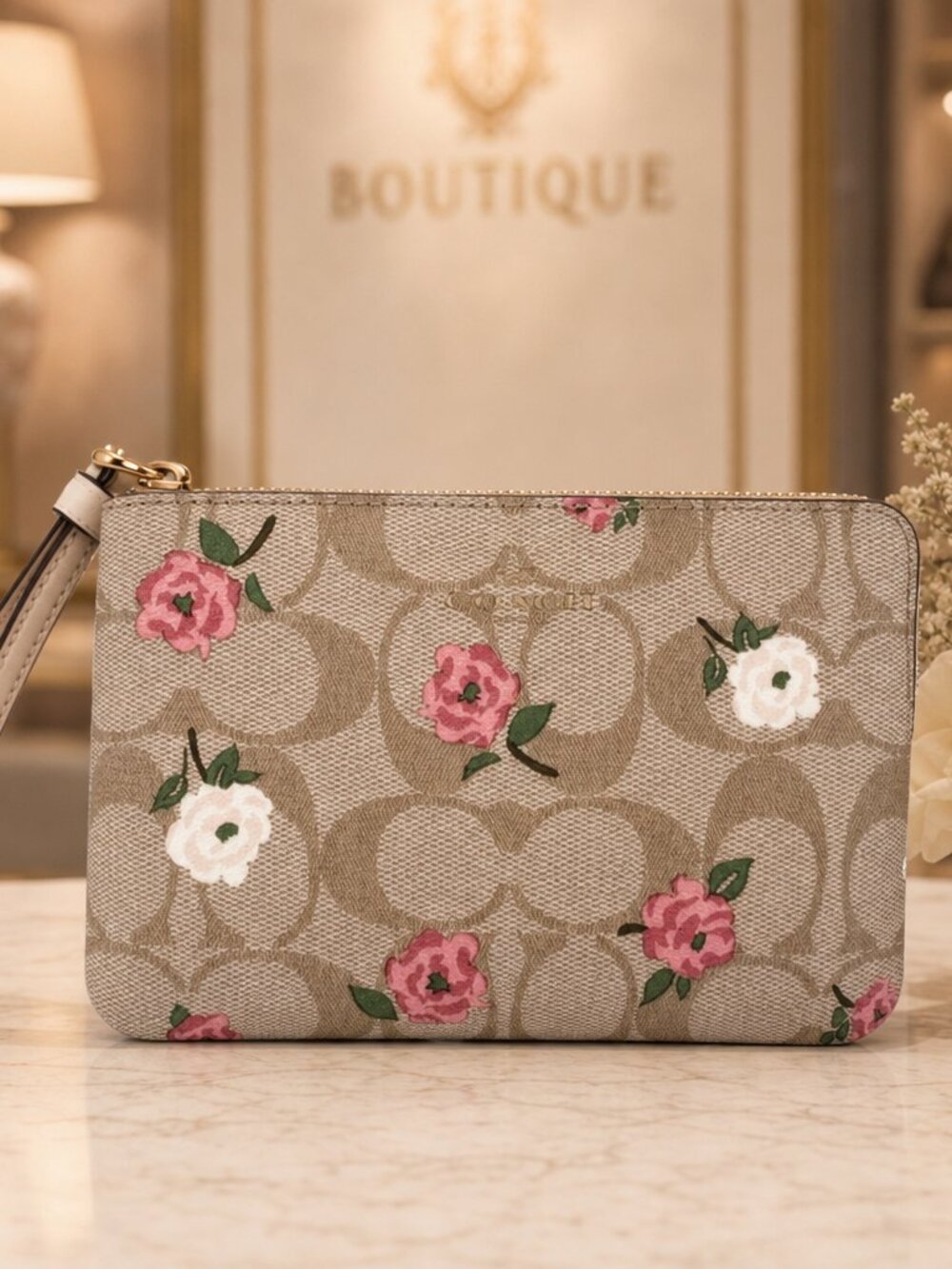 Coach Signature Floral Corner Zip Wristlet NWT